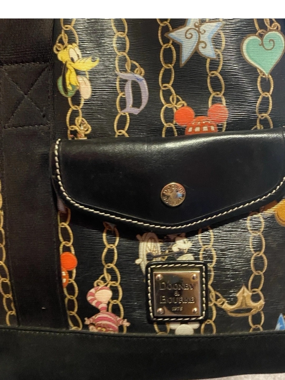 Dooney & Bourke Black Tote with Colorful Charm Chain Print - Picture 2 of 7